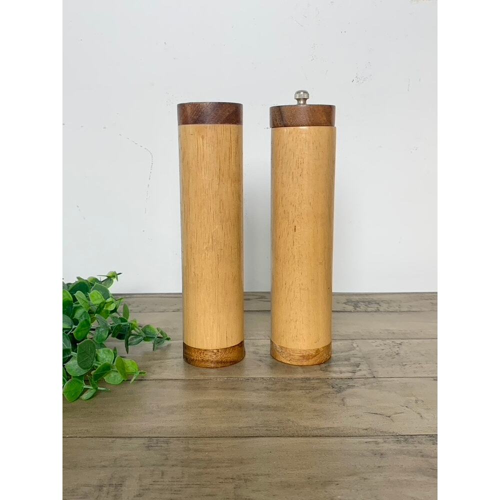 Two-Tone Wood Salt & Pepper Shaker Set with Grinder